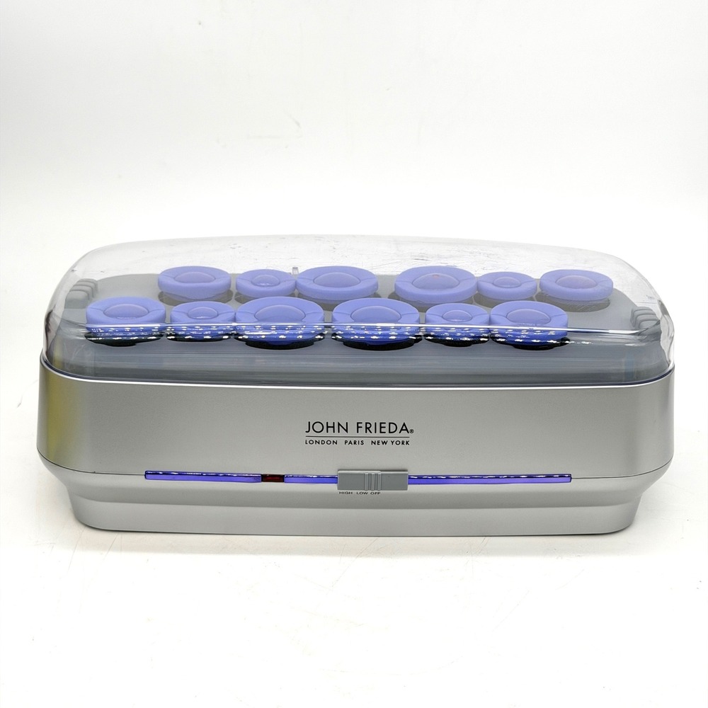 John Frieda Hair Rollers Hot Roller Set JTHS9 Silver Blue Flocked 12 Count